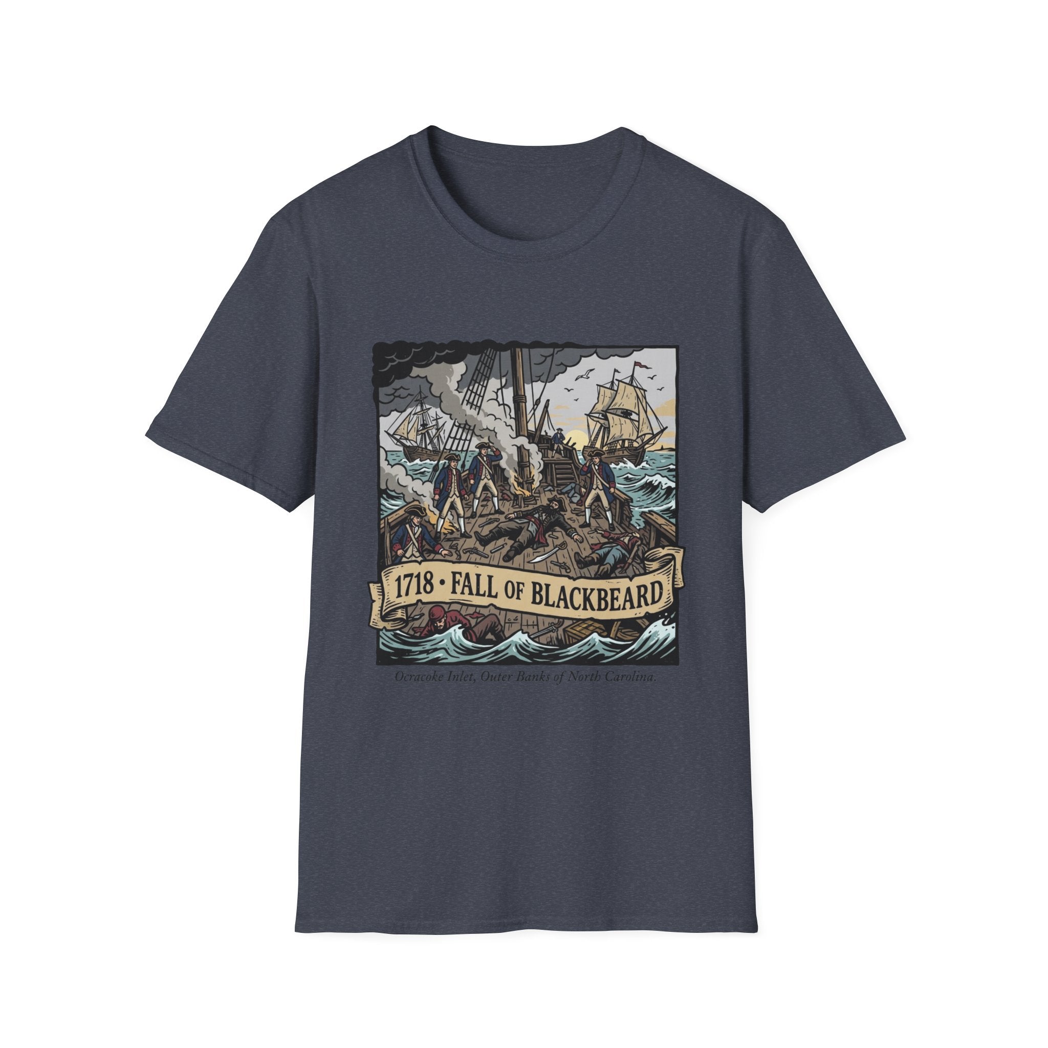 Fall of Blackbeard 1718 T-Shirt — Historic Pirate Battle Tee