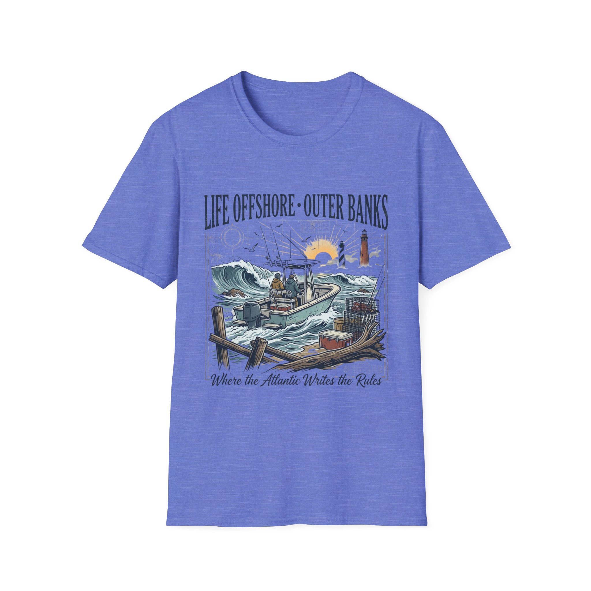Outer Banks Life Offshore T-Shirt — Coastal Fishing Boat & Lighthouse Tee
