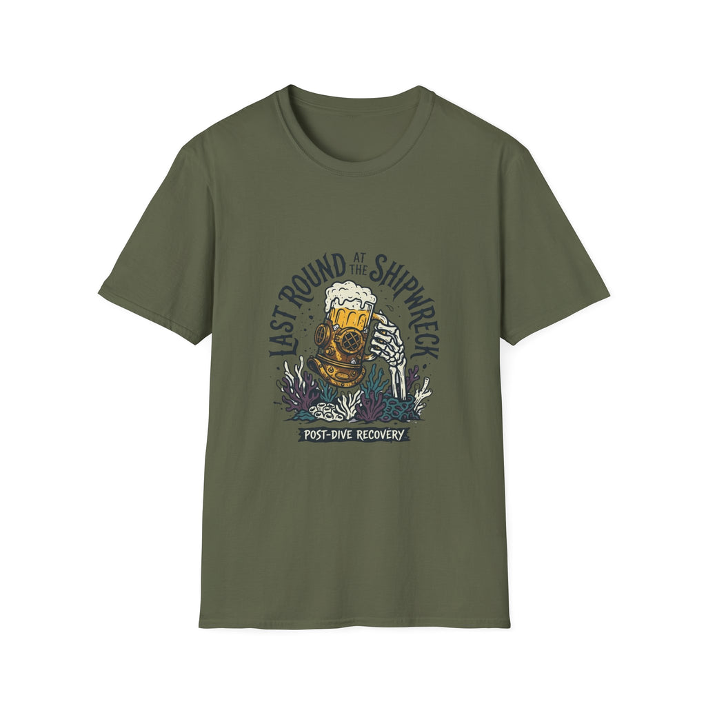 Shipwreck Dive T-Shirt — "Last Round at the Shipwreck" Beer & Scuba Graphic Tee