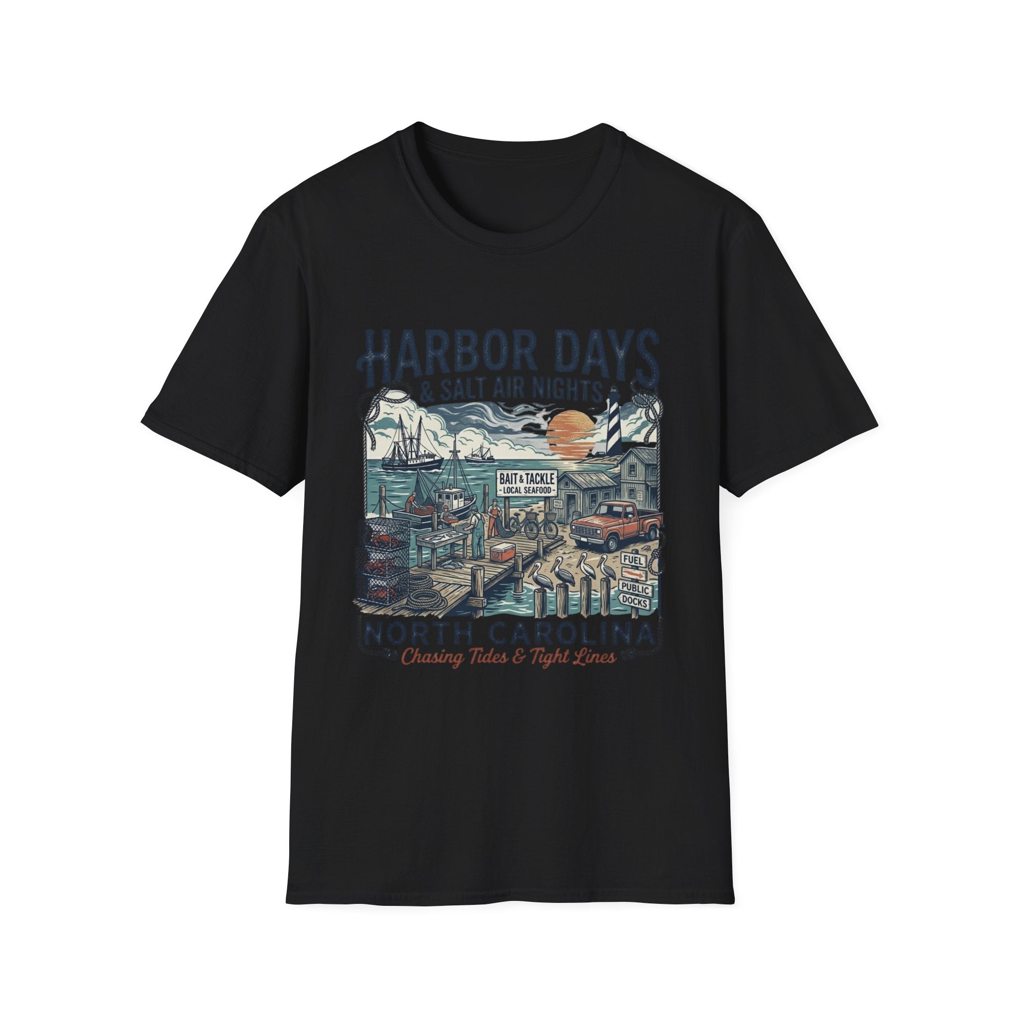 T-shirt Harbor Days — "Harbor Days & Salt Air Nights" T-shirt Vintage Côte de la Caroline du Nord