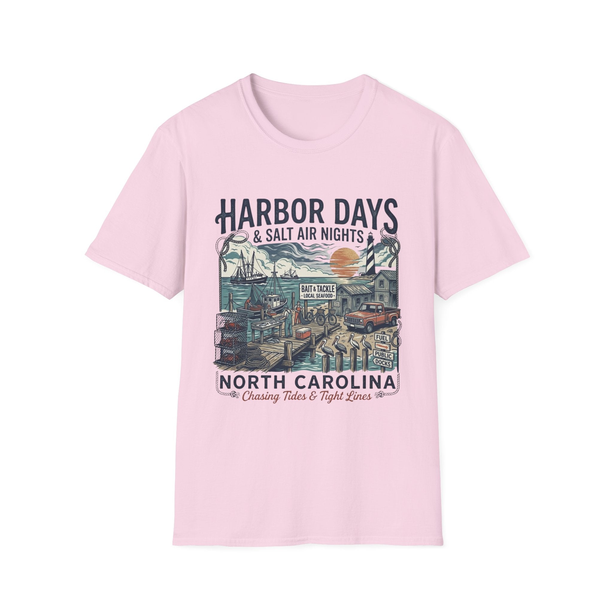 T-shirt Harbor Days — "Harbor Days & Salt Air Nights" T-shirt Vintage Côte de la Caroline du Nord