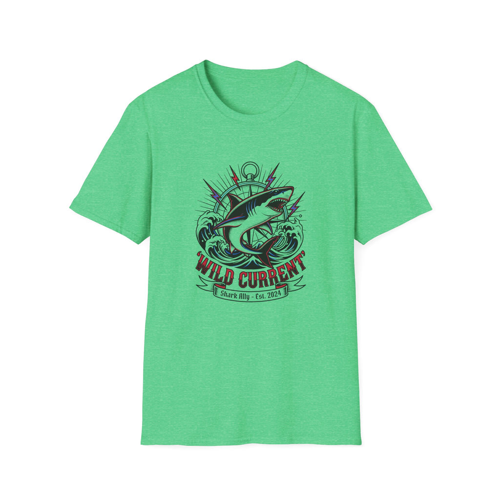 Shark "Wild Current" Graphic T-Shirt — Nautical Fishing Crew Tee