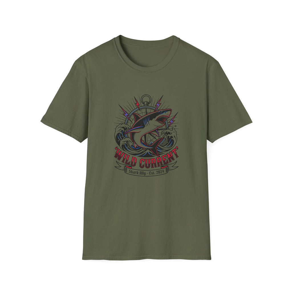 Shark "Wild Current" Graphic T-Shirt — Nautical Fishing Crew Tee