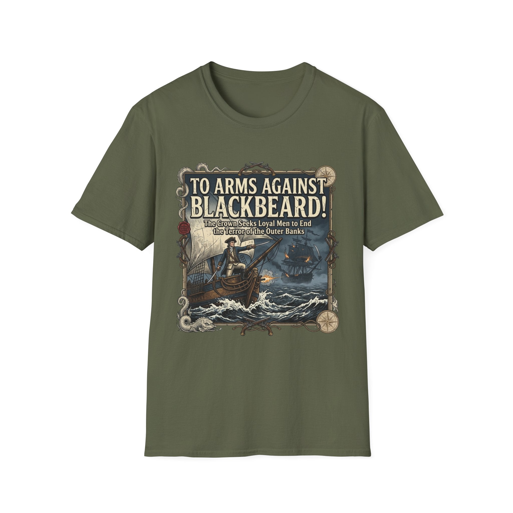 To Arms Against Blackbeard T-Shirt — Vintage Pirate Poster Tee
