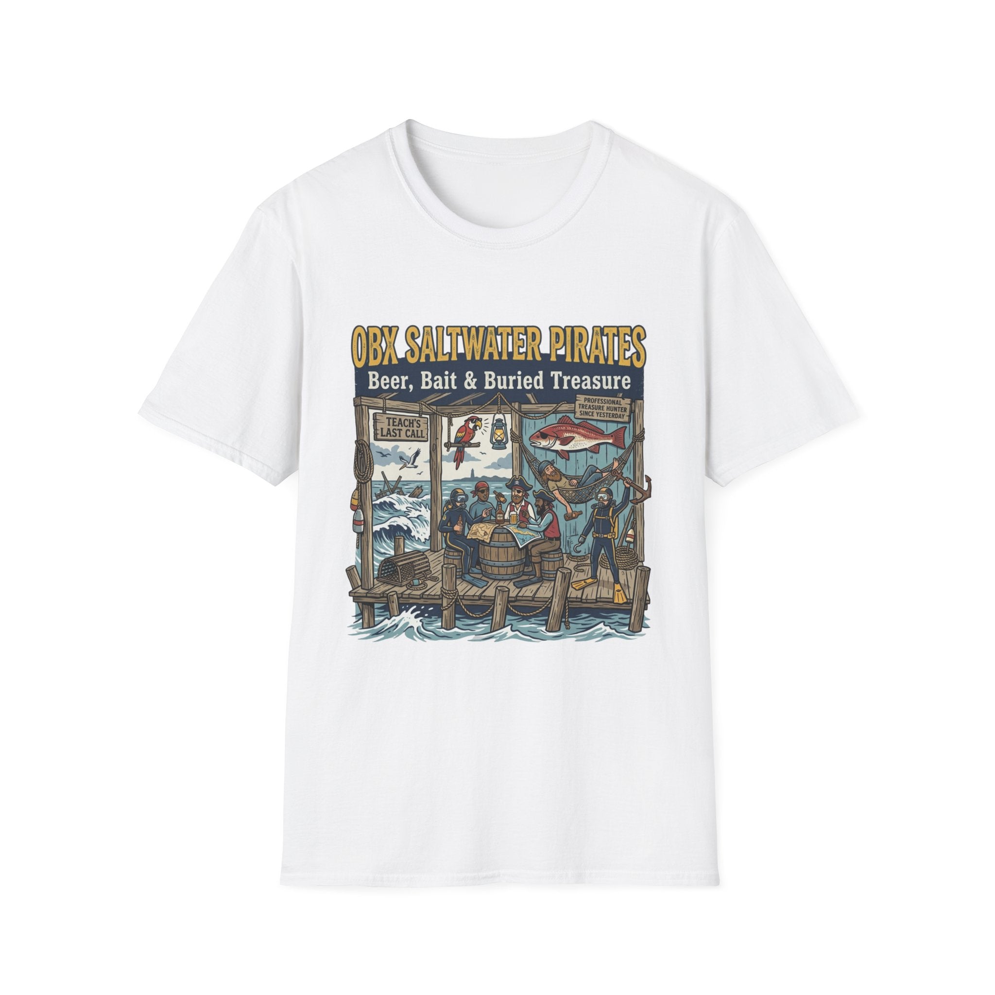 OBX Saltwater Pirates T-Shirt — "Beer, Bait & Buried Treasure" Coastal Fishing Tee