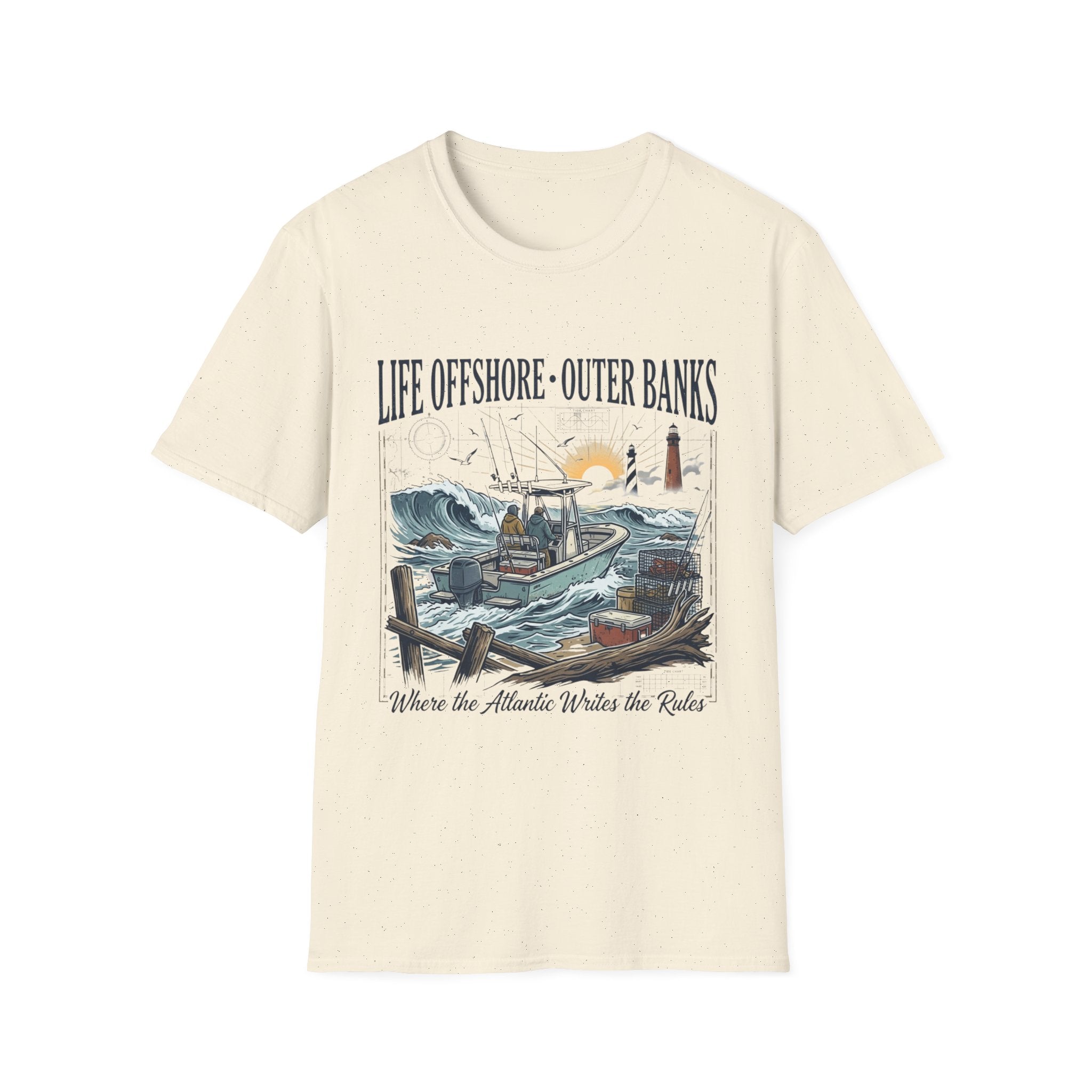Outer Banks Life Offshore T-Shirt — Coastal Fishing Boat & Lighthouse Tee