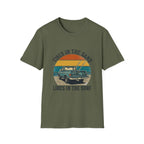 Surf Jeep T-Shirt — "Tires in the Sand, Lines in the Surf" Retro Beach Graphic