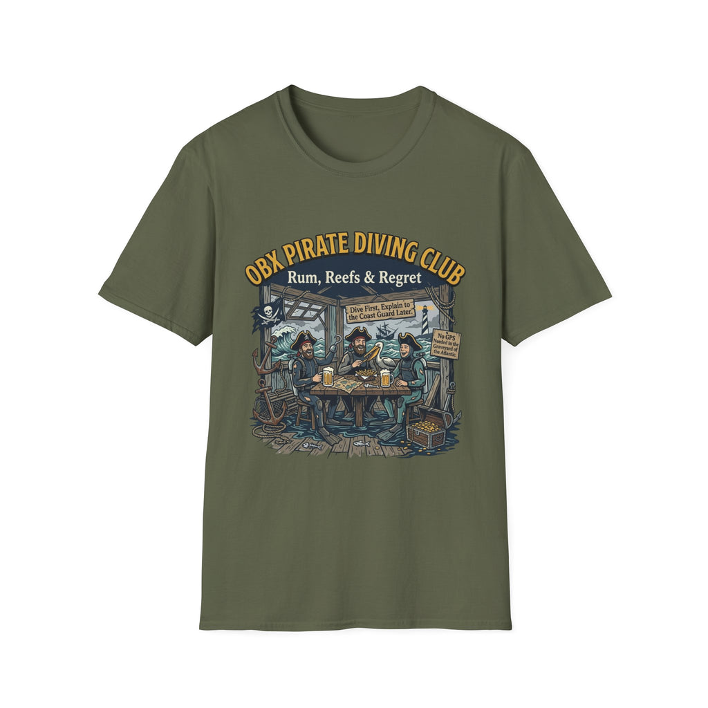 Pirate Diving Club T-Shirt — "Rum, Reefs & Regret" Beach Tee
