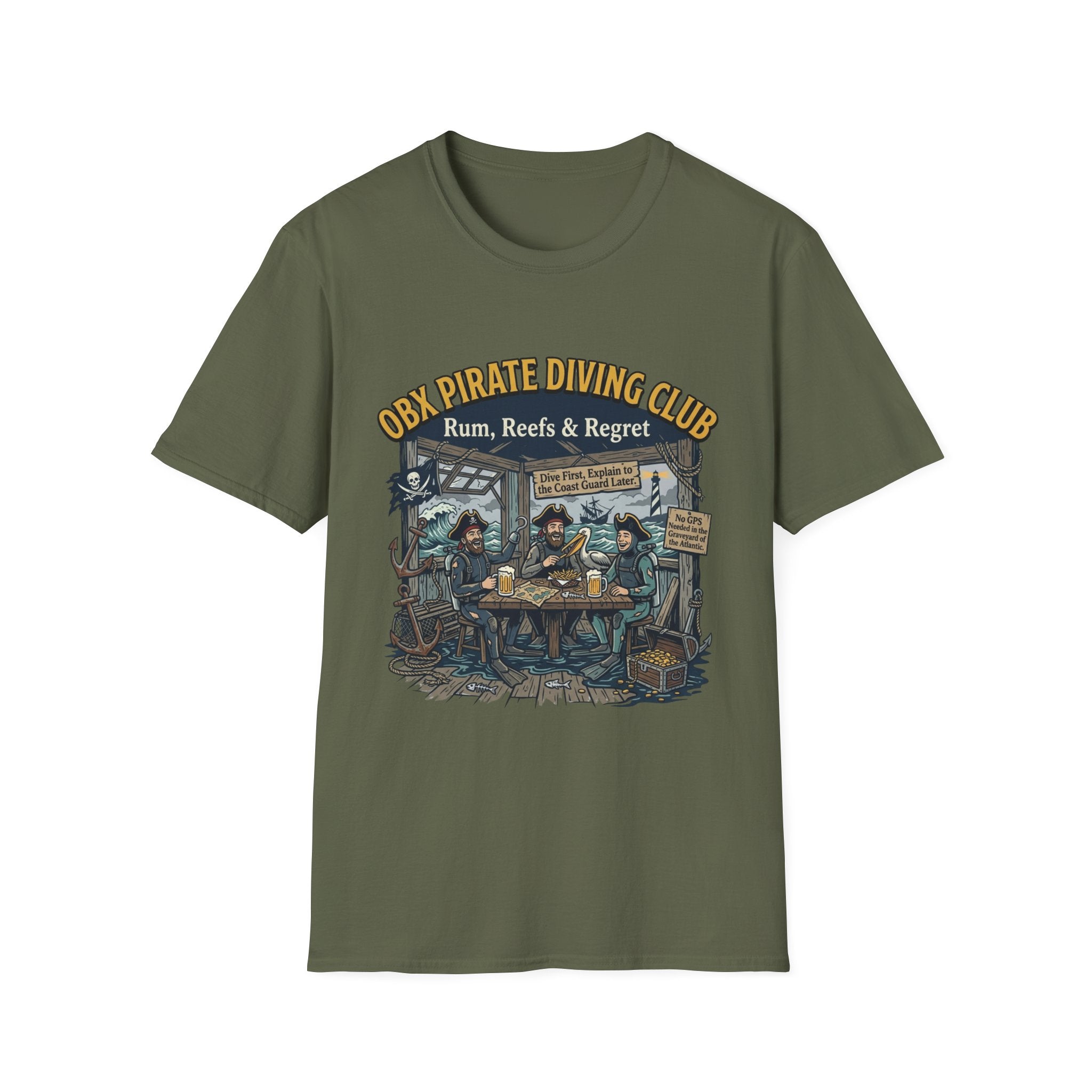 Pirate Diving Club T-Shirt — "Rum, Reefs & Regret" Beach Tee