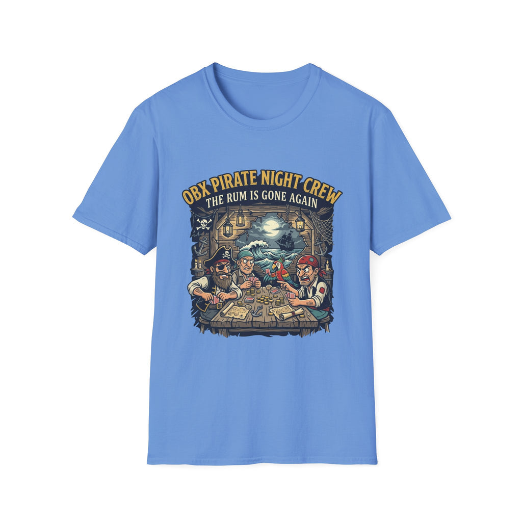 Pirate Night Crew T‑Shirt — "OBX Pirate Night Crew: The Rum Is Gone Again" Graphic Tee