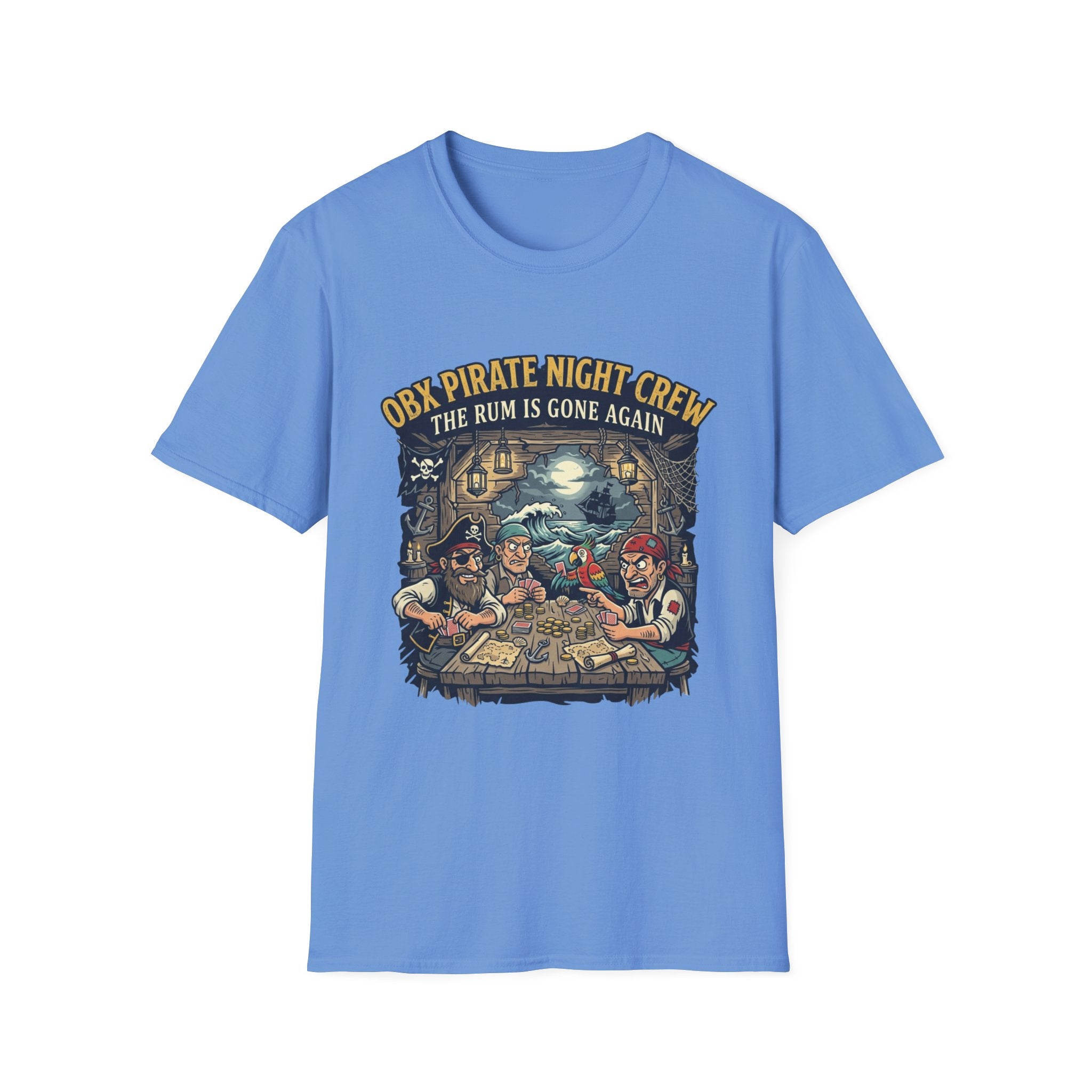 Pirate Night Crew T‑Shirt — "OBX Pirate Night Crew: The Rum Is Gone Again" Graphic Tee