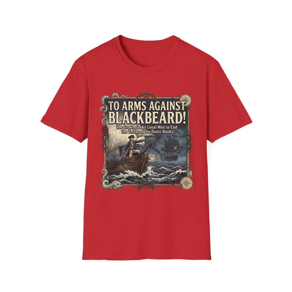To Arms Against Blackbeard T-Shirt — Vintage Pirate Poster Tee