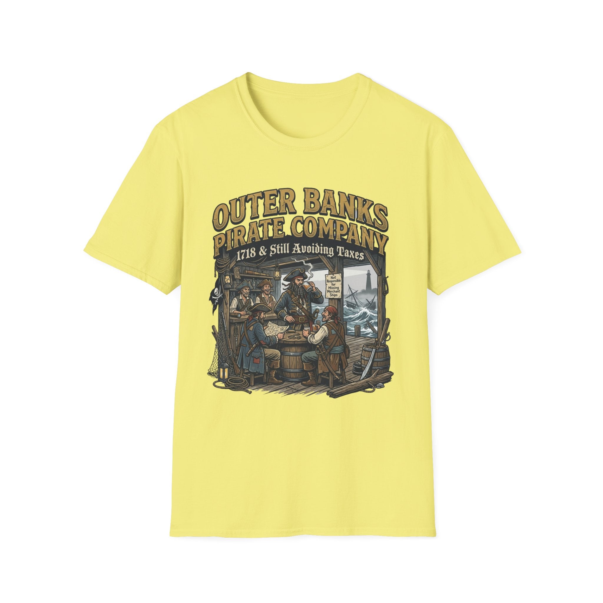 Outer Banks Pirate Company T-Shirt — "1718 & Still Avoiding Taxes" Vintage Nautical Tee
