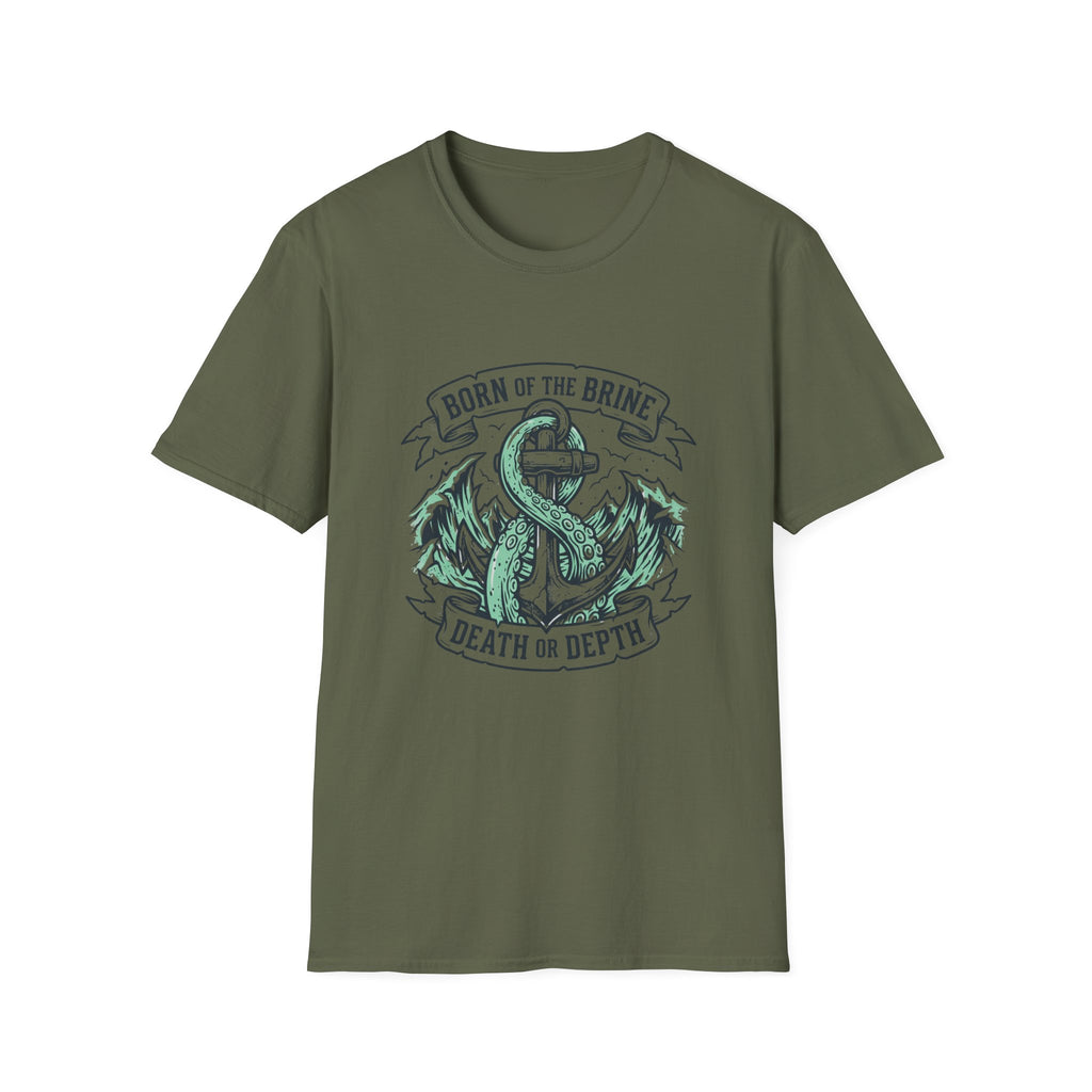 T-shirt Ancre Tête de Mort — "Né de la saumure / Mort ou Profondeur" T-shirt graphique nautique