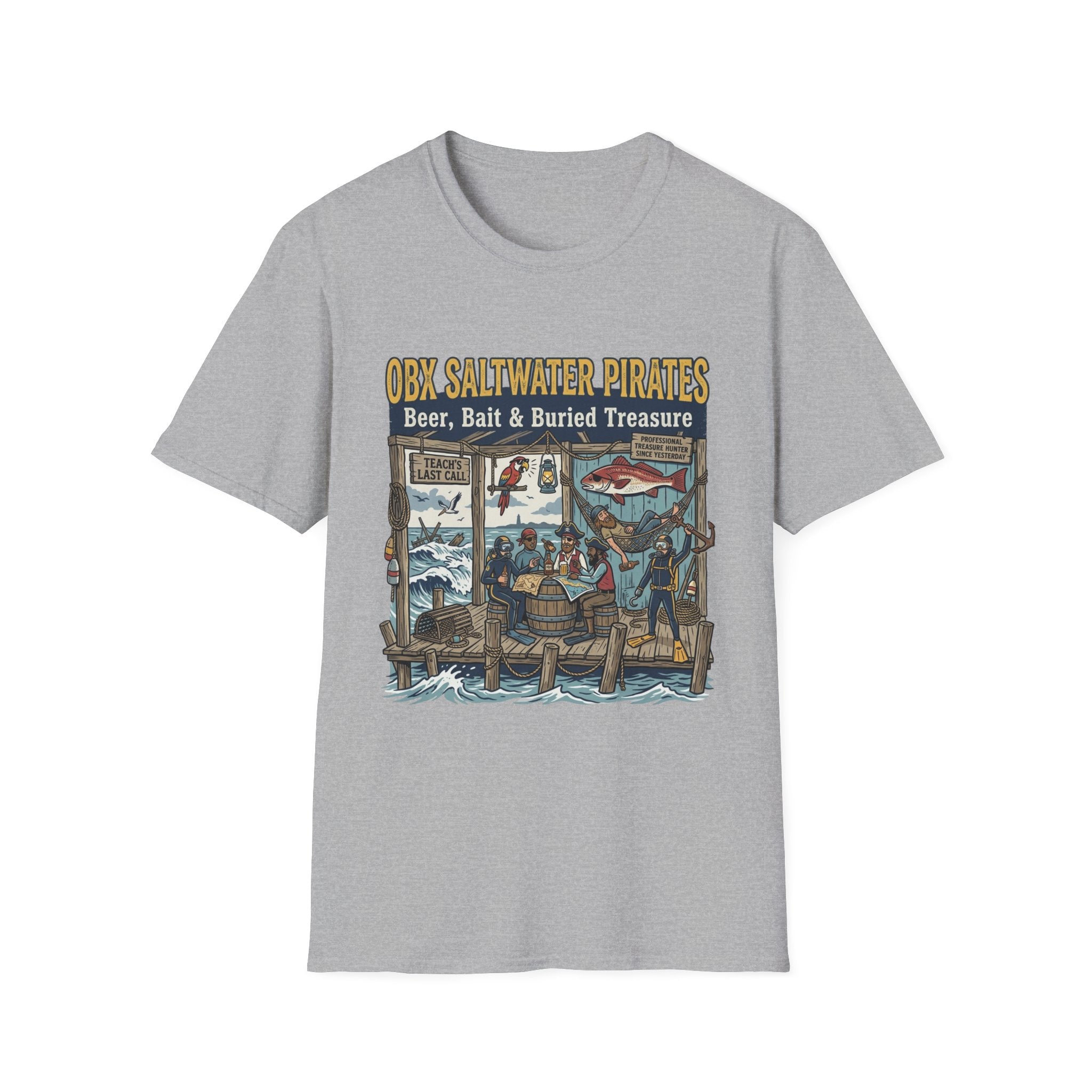 OBX Saltwater Pirates T-Shirt — "Beer, Bait & Buried Treasure" Coastal Fishing Tee