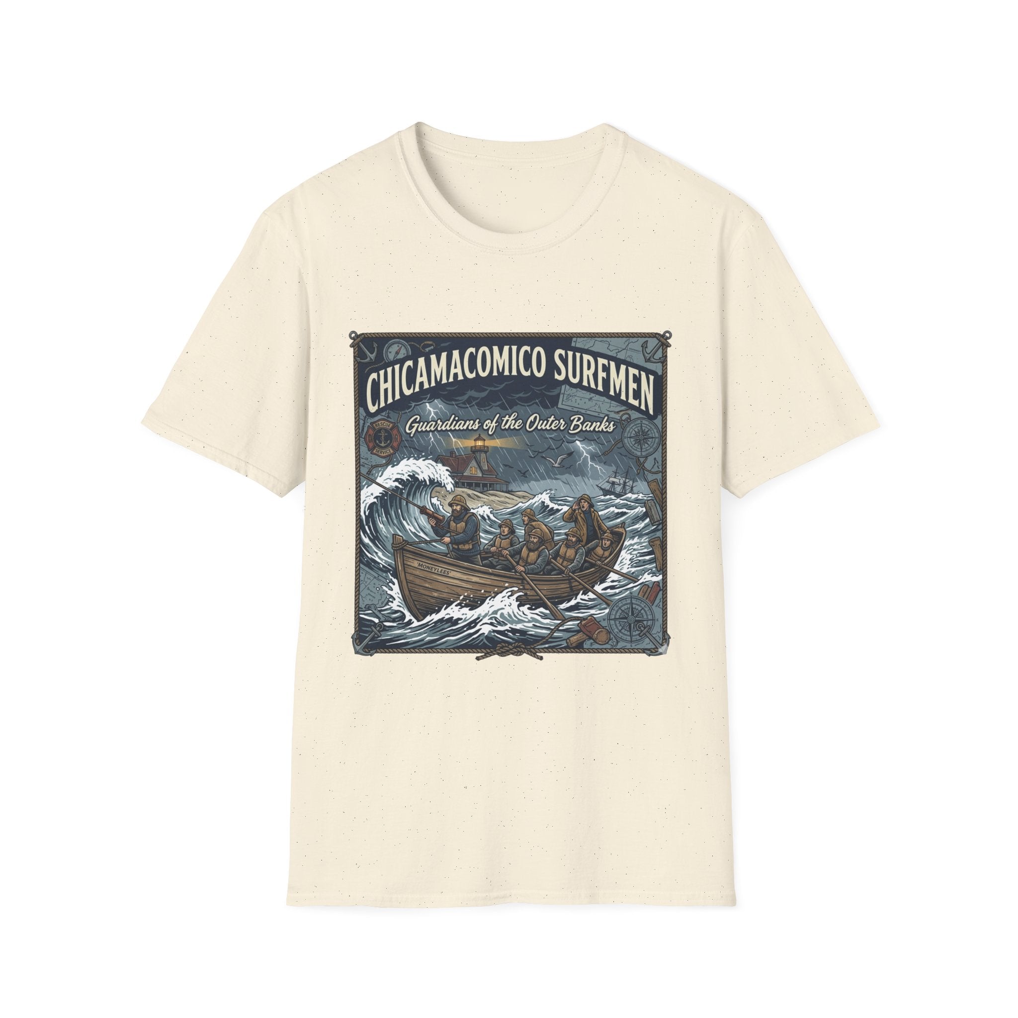Chicamacomico Surfmen T-Shirt — "Guardians of the Outer Banks" Vintage Surf Rescue Tee