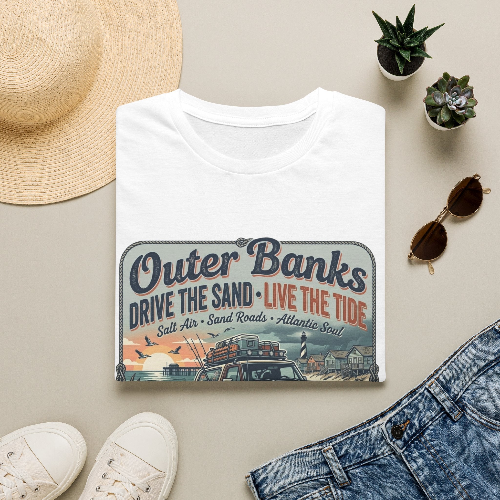 Outer Banks T-Shirt — "Drive the Sand • Live the Tide" Vintage Beach Tee