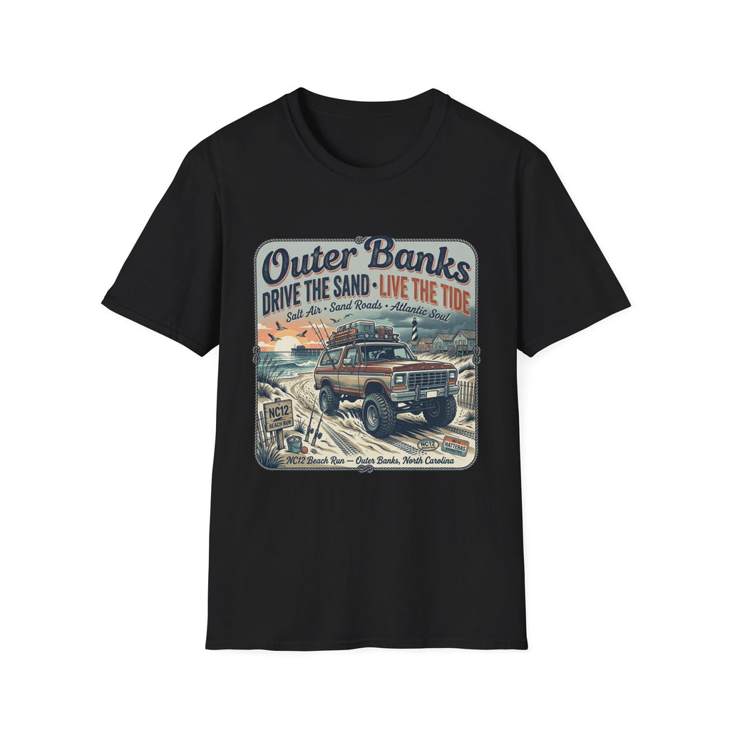 Outer Banks T-Shirt — "Drive the Sand • Live the Tide" Vintage Beach Tee