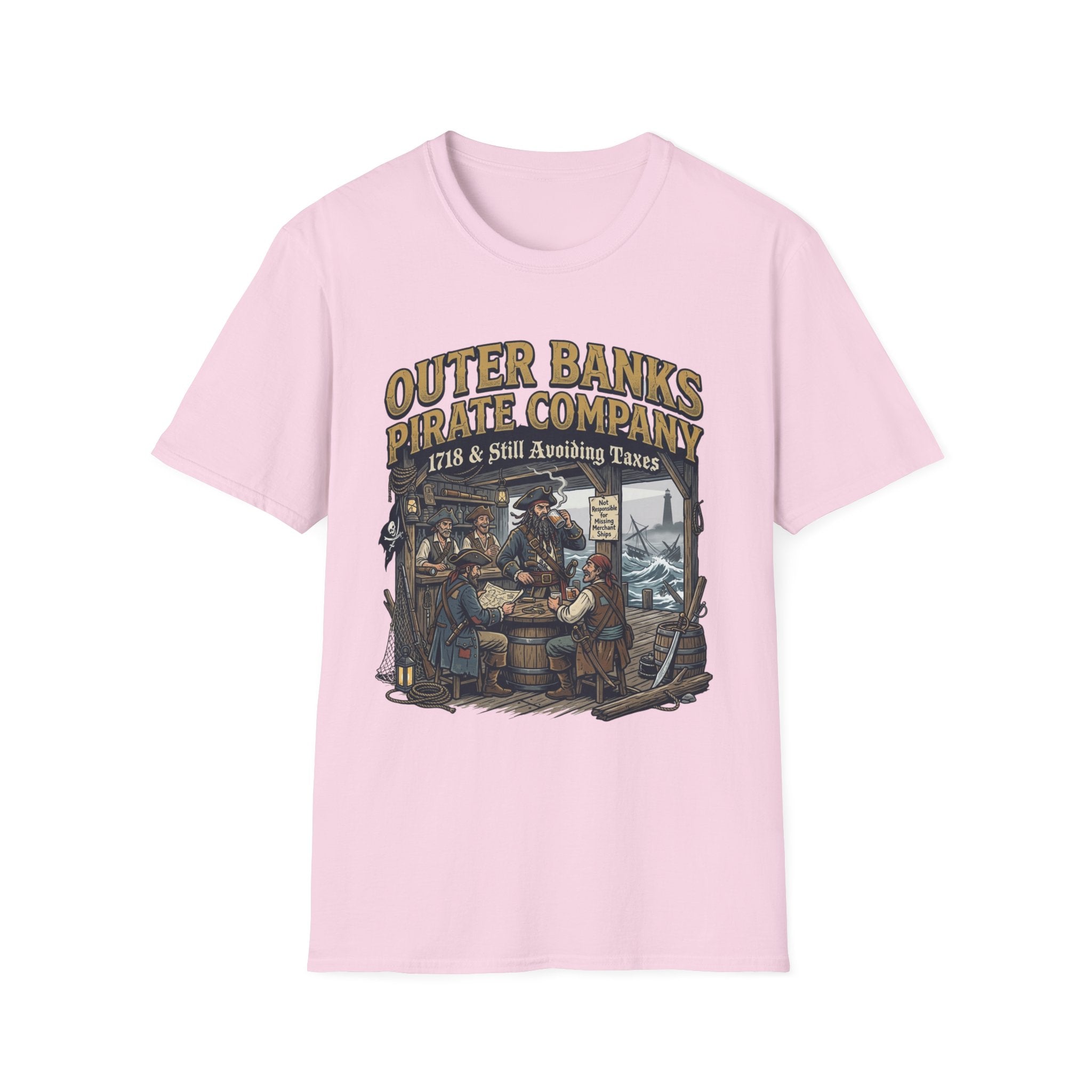 Outer Banks Pirate Company T-Shirt — "1718 & Still Avoiding Taxes" Vintage Nautical Tee