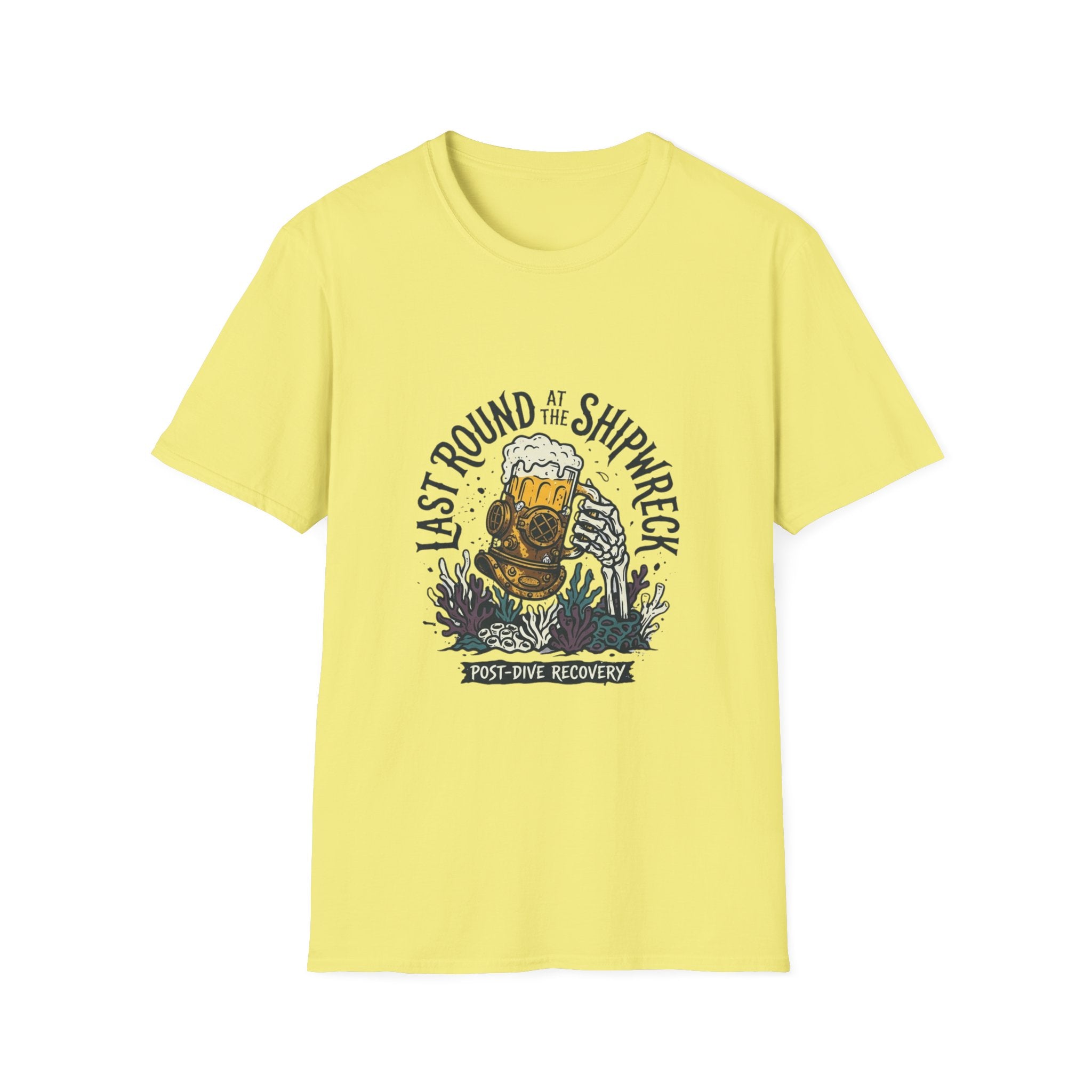 Shipwreck Dive T-Shirt — "Last Round at the Shipwreck" Beer & Scuba Graphic Tee