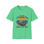 Surf Jeep T-Shirt — "Tires in the Sand, Lines in the Surf" Retro Beach Graphic