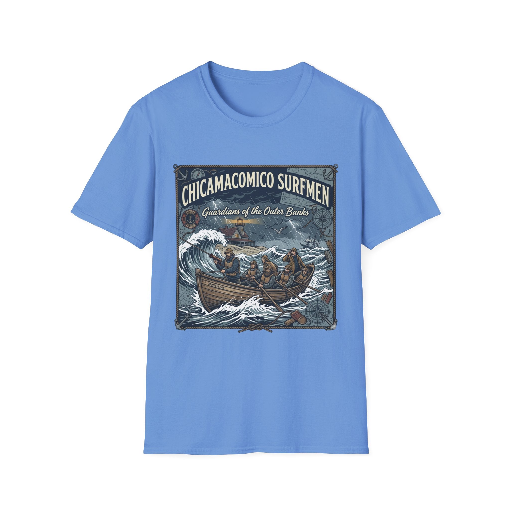 Chicamacomico Surfmen T‑Shirt — "Guardians of the Outer Banks" Vintage Surf Rescue Tee