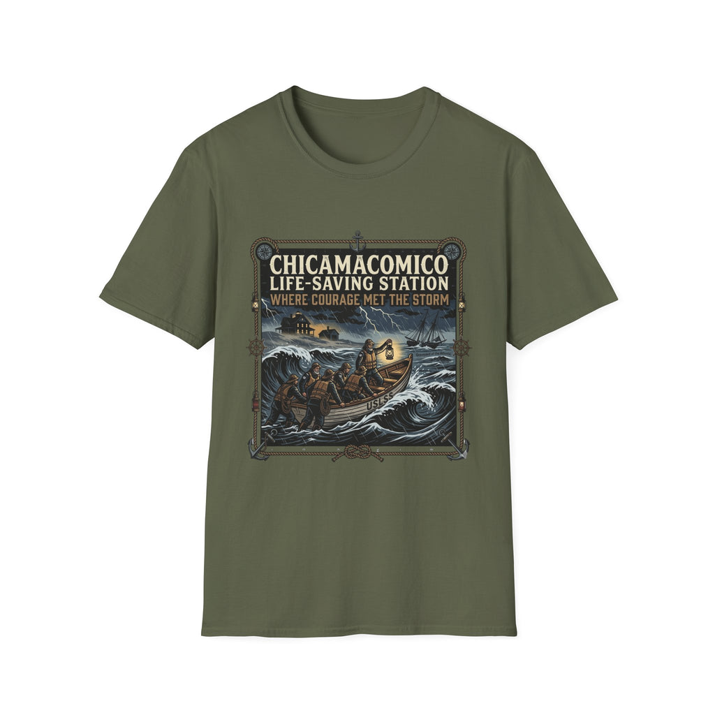 Chicamacomico Life‑Saving Station T-Shirt — 'Where Courage Met the Storm' Vintage Rescue Tee