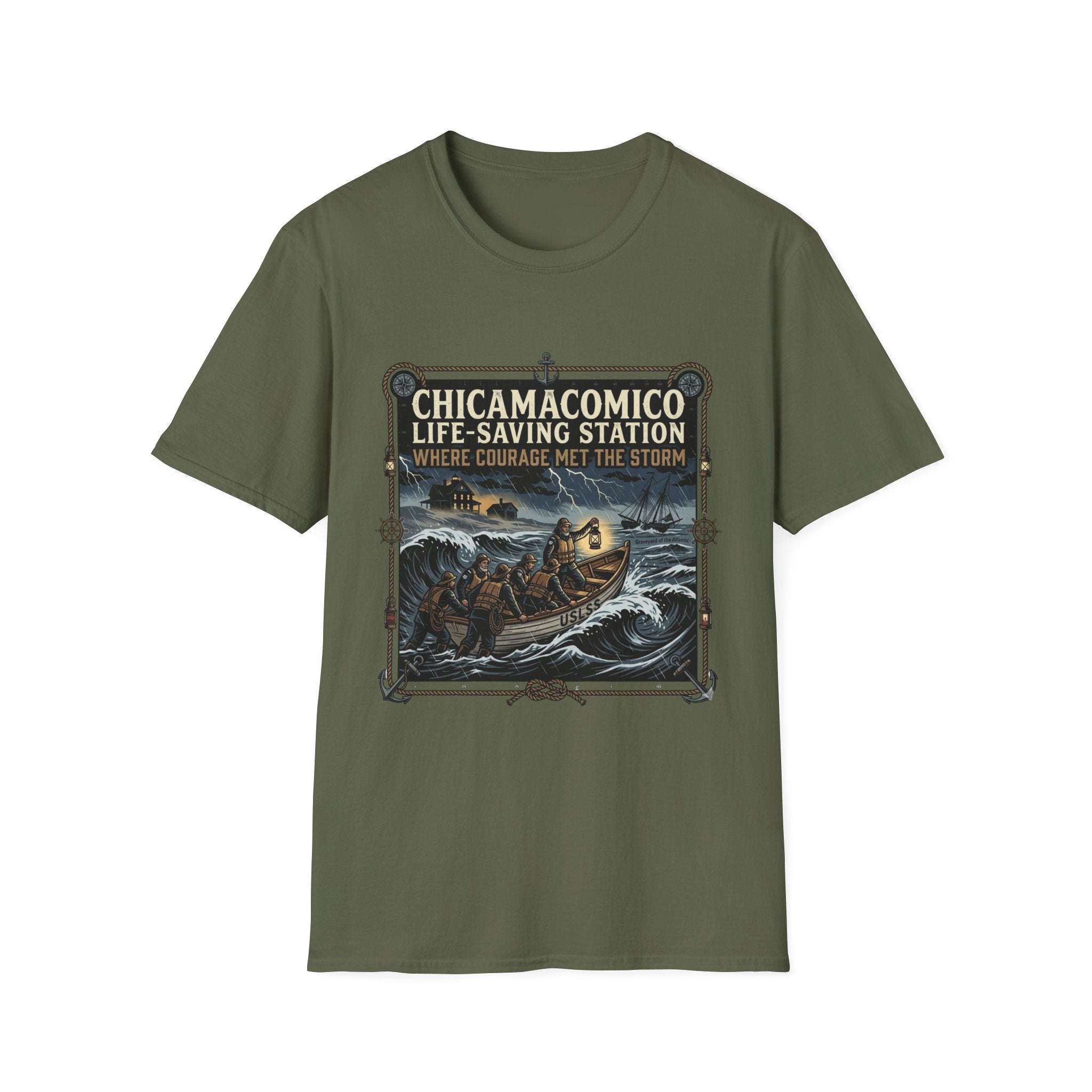 Chicamacomico Life‑Saving Station T-Shirt — 'Where Courage Met the Storm' Vintage Rescue Tee