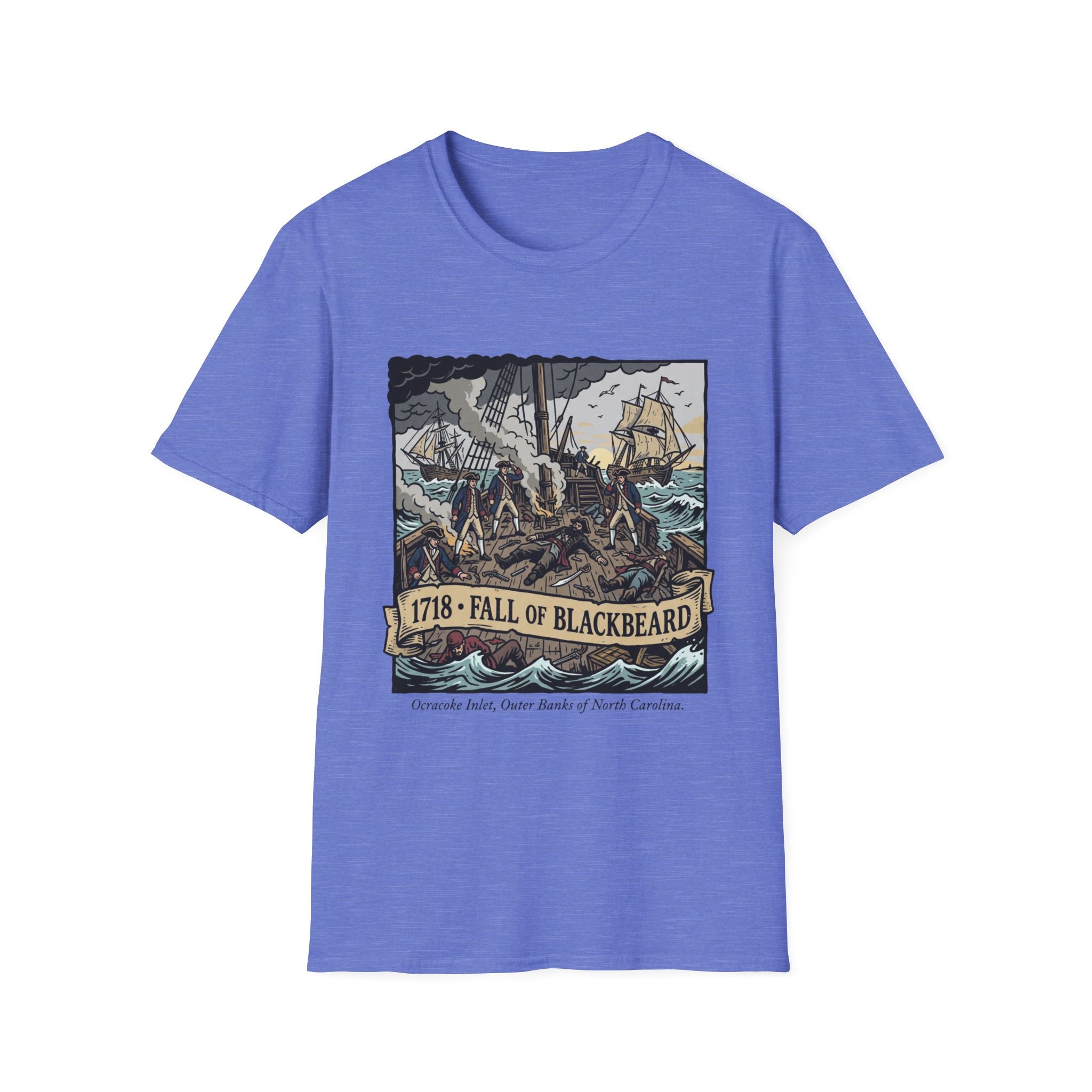 Fall of Blackbeard 1718 T-Shirt — Historic Pirate Battle Tee