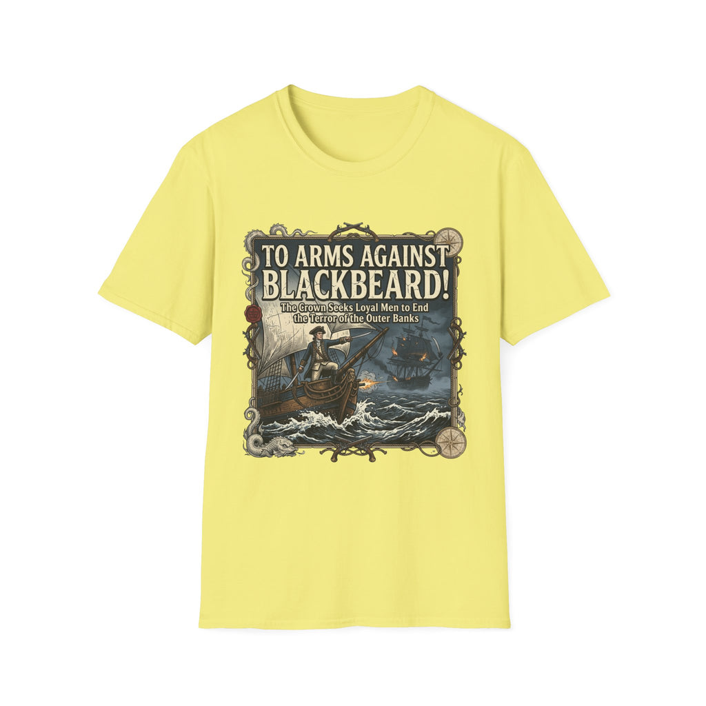To Arms Against Blackbeard T-Shirt — Vintage Pirate Poster Tee
