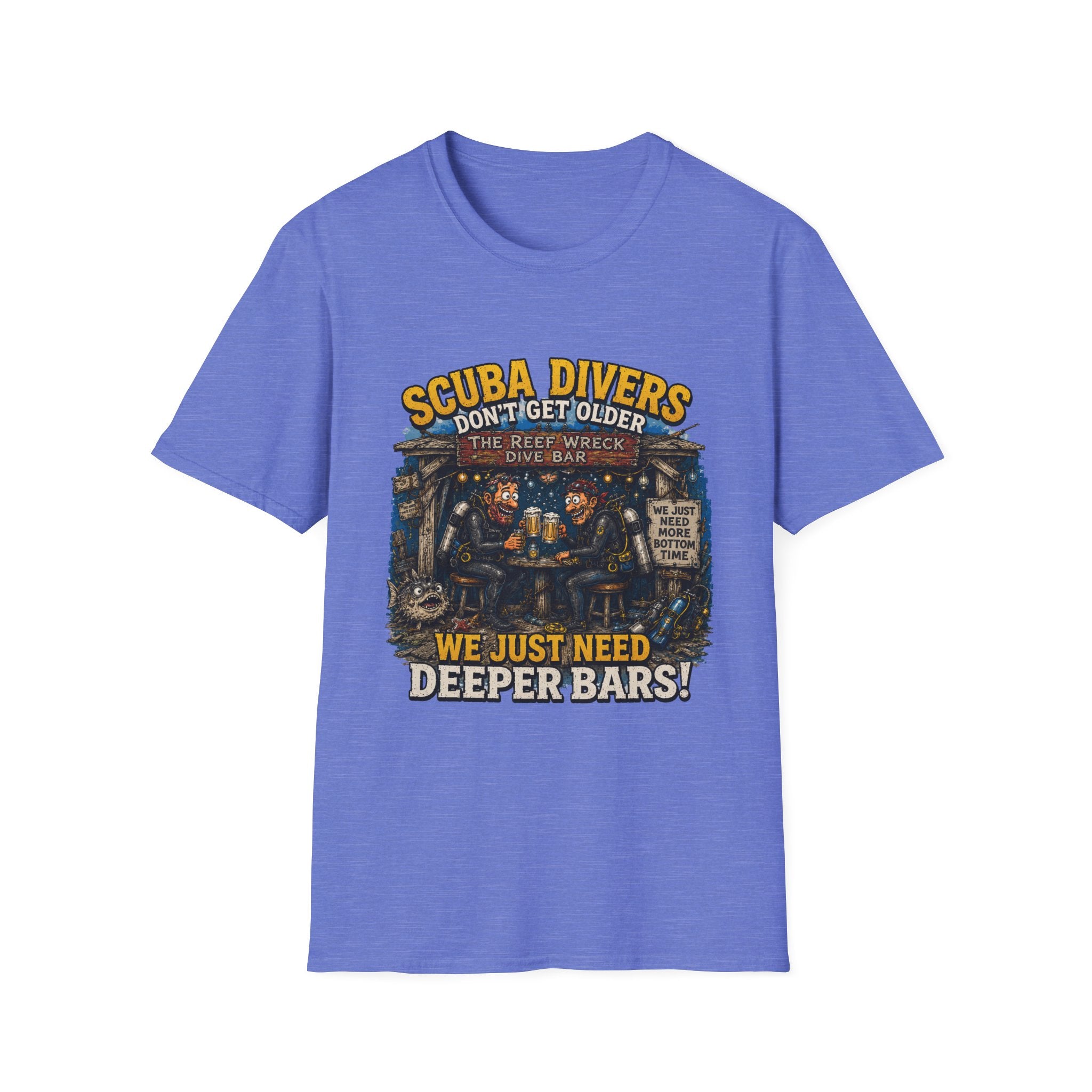 Scuba Divers Don’t Get Older We Just Need Deeper Bars T-Shirt — Funny Diver Tee for Scuba Enthusiasts