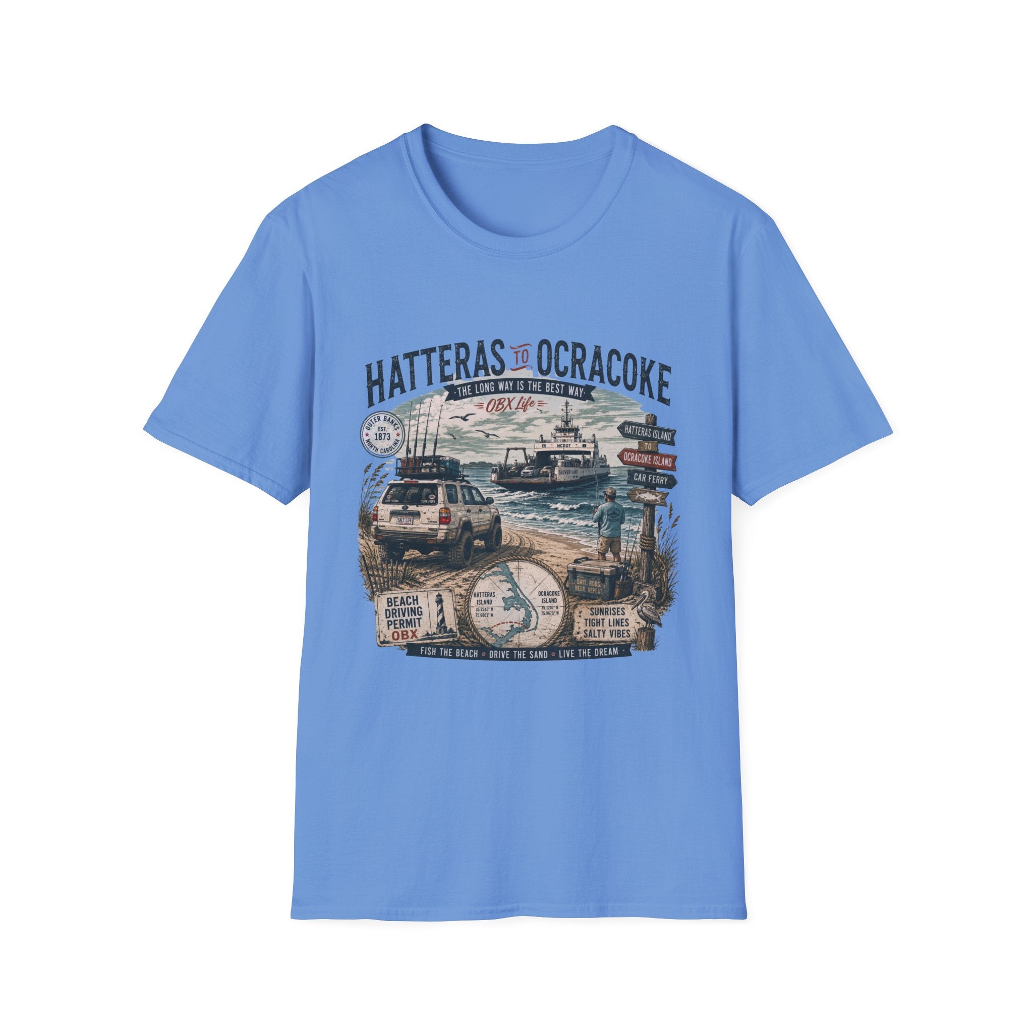 Outer Banks Road Trip T‑Shirt — Hatteras to Ocracoke Coastal Vintage Design